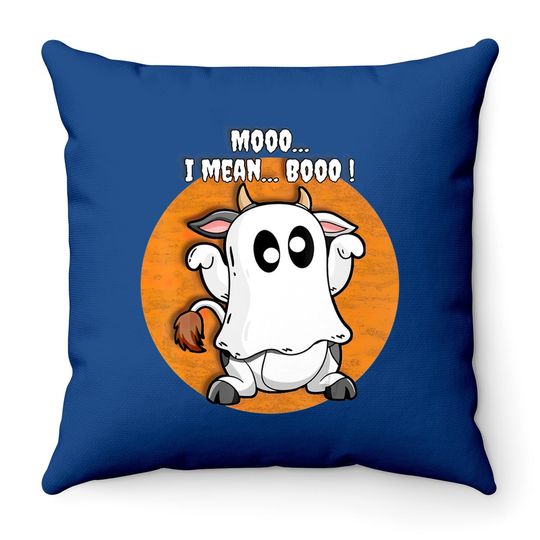 Ghost Cow Moo I Mean Boo Pumpkin Halloween Throw Pillow