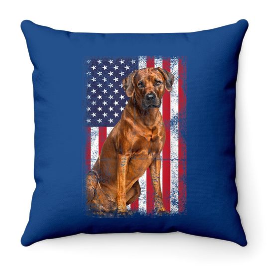 Rhodesian Ridgeback Dog American Flag Vintage Throw Pillow