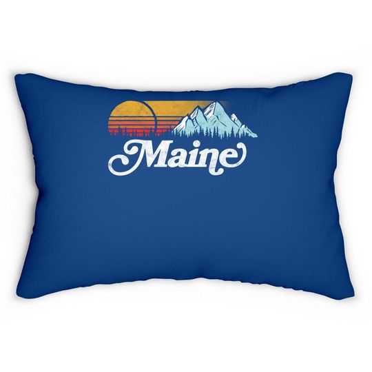Retro Vibe Maine Vintage Mountains & Sun Lumbar Pillow