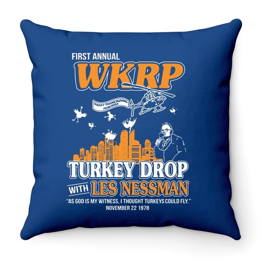 First Annual Wkrp Turkey Drop Les Nessman Throw Pillow
