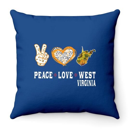 Peace Love West Virginia State Sunflower Throw Pillow