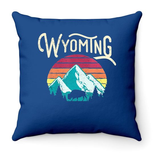 Retro Wyoming Mountains State Wildlife Throw Pillow