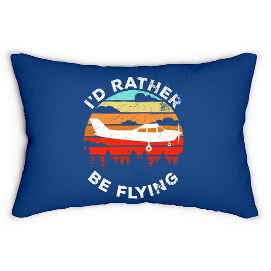 Funny Pilot Gift I'd Rather Be Flying Retro C172 Airplane Lumbar Pillow