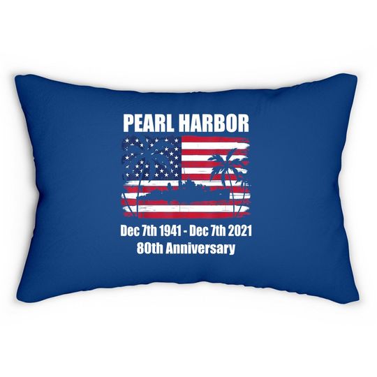 Vintage Pearl Harbor 80th Anniversary Flag Lumbar Pillow