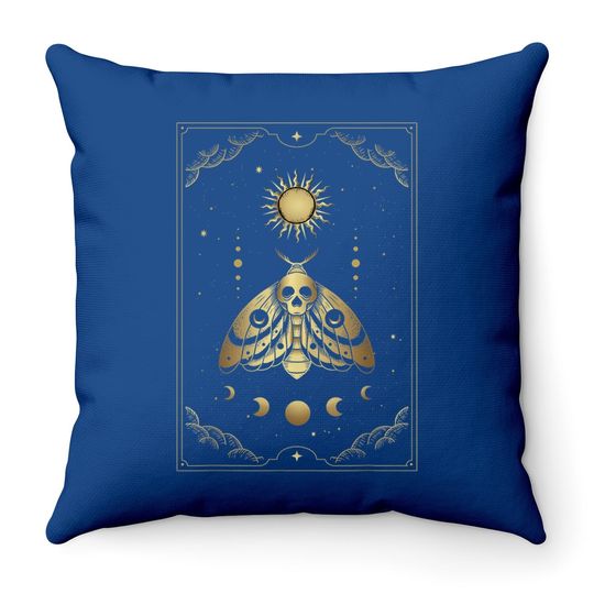 Death Moth And Ornament Of Moon And Sun Phases Tarot Card Throw Pillow