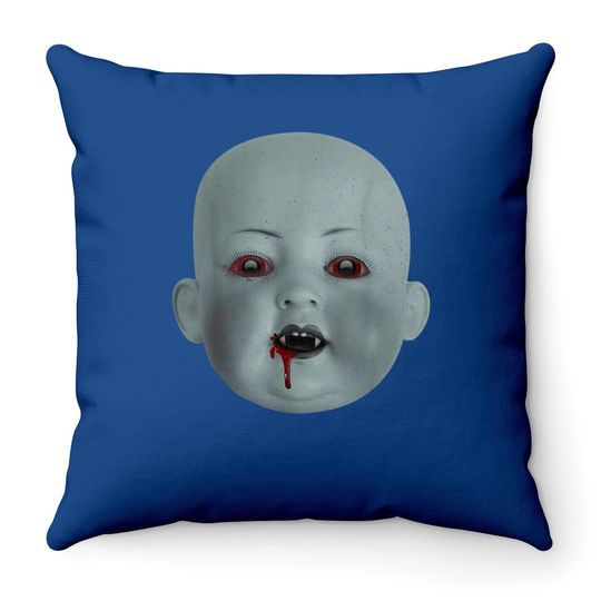 Halloween Spooky Bloody Doll Head Vampire Throw Pillow