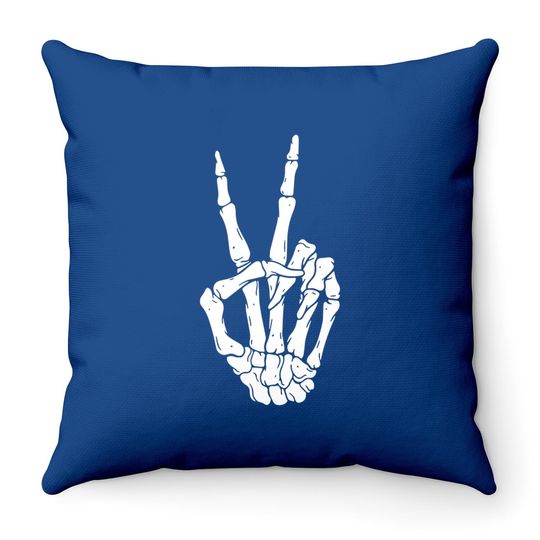 Peace Sign Skeleton Hand Throw Pillow