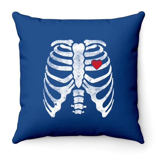 Skeleton Heart Rib Cage Throw Pillow