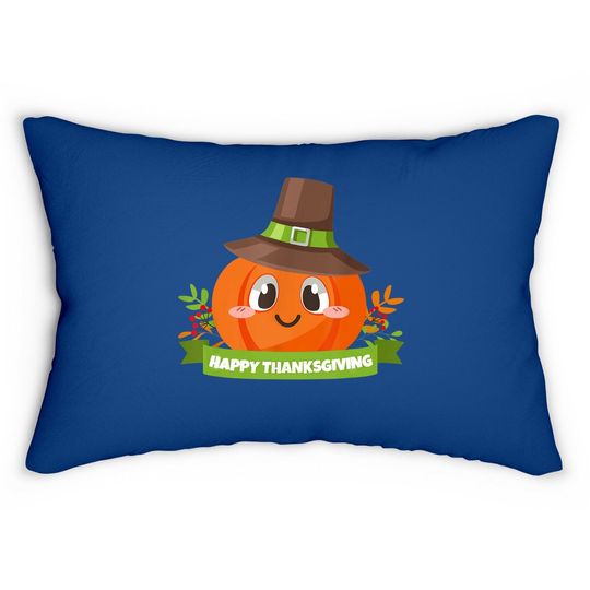 Pilgrim Pumpkin Happy Thanksgiving Holiday Lumbar Pillow
