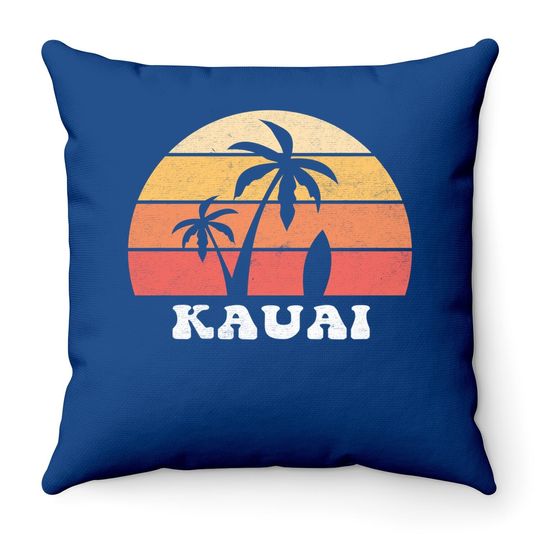 Kauai Hawaii Island Palm Tree 70s 80s Throw Pillow