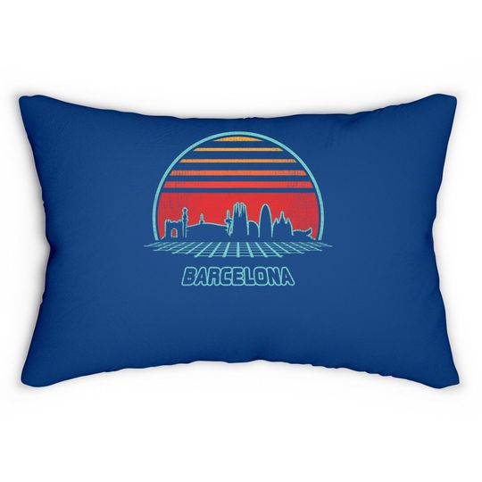 Barcelona City Skyline Retro 80s Style Souvenir Gift Lumbar Pillow