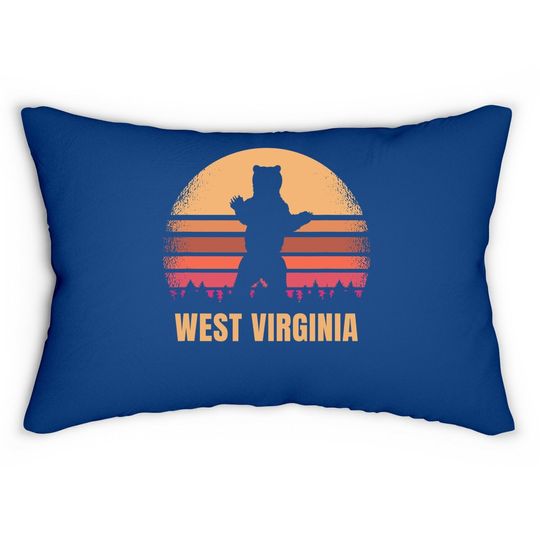 West Virginia Vintage Bear Distressed Retro 80s Sunset Lumbar Pillow
