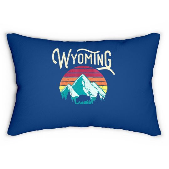 Retro Wyoming Mountains State Wildlife Lumbar Pillow
