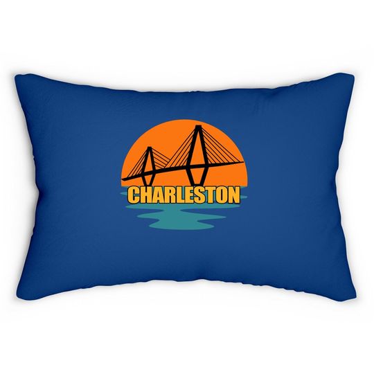 Charleston Cooper River Ravenel Bridge Silhouette Sunset Lumbar Pillow