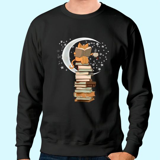 Kittens, Cats, tea and books gift reading by moonlight Sweatshirt