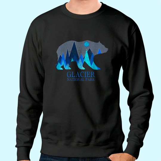 Retro Glacier Grizzly Bear Glacier National Park Sweatshirt