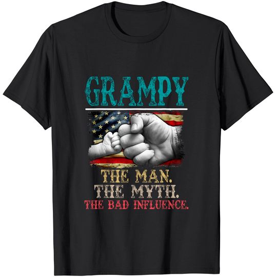 Mens Grampy The Man The Myth The Bad Influence American Flag T-Shirt