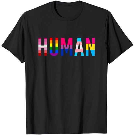 HUMAN LGBT Flag Gay Pride Month Transgender Rainbow Lesbian T-Shirt