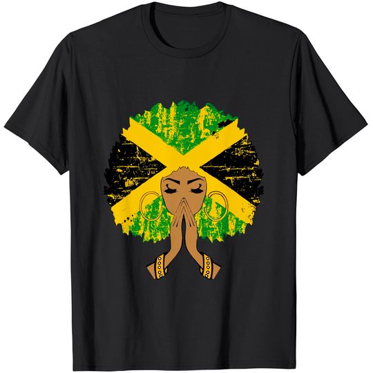 Jamaican Flag Black Woman Melanin Queen Afro Gift T-Shirt