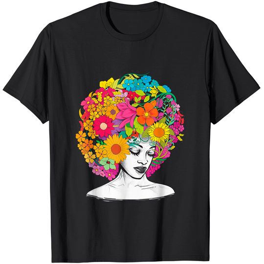 Flower Afro Women Black Queen African American Melanin Queen T-Shirt