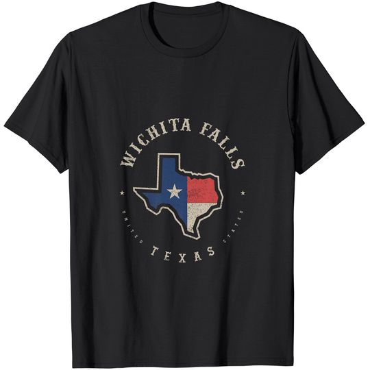 Vintage Wichita Falls Texas State Flag Map T Shirt