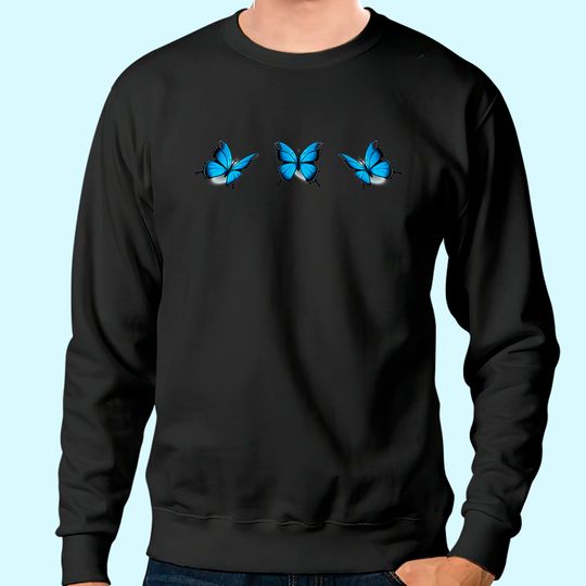 Blue Butterfly Aesthetic Blue Butterflies Teen Girls Women Sweatshirt