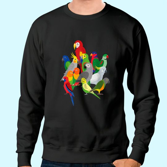 Parrot Flock - Macaw, Cockatoo, African Grey, & Budgie Sweatshirt