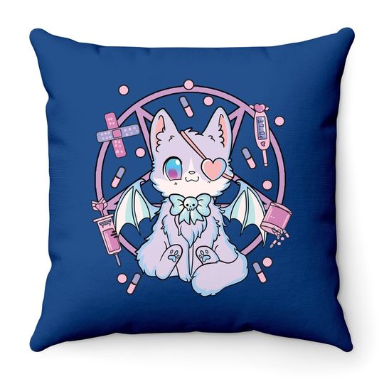 Pastel Goth Kawaii Yami Cat Throw Pillow