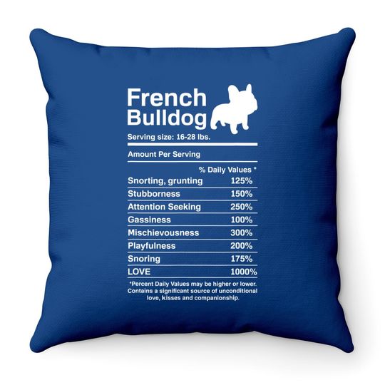 French Bulldog Facts Nutrition Throw Pillow