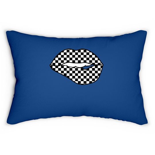 Checkered Black White Lip Gift Checkerboard Lumbar Pillow