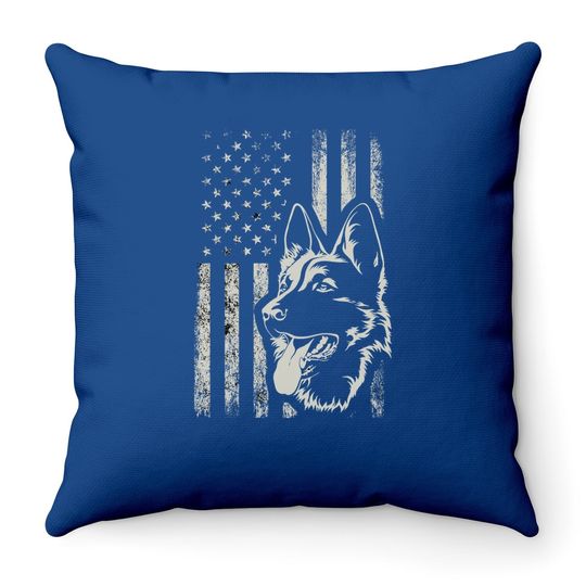 Patriotic German Shepherd American Flag Dog Throw Pillow