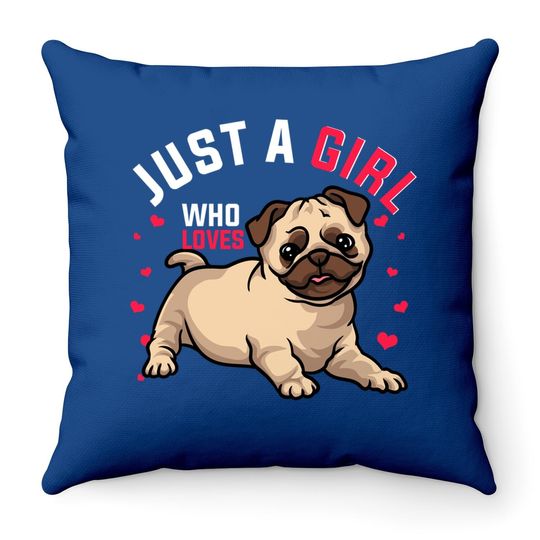 Cute Pug Lovers Hearts Girl Throw Pillow