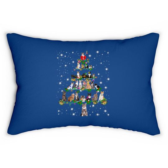 Funny Cats Christmas Tree Lumbar Pillow