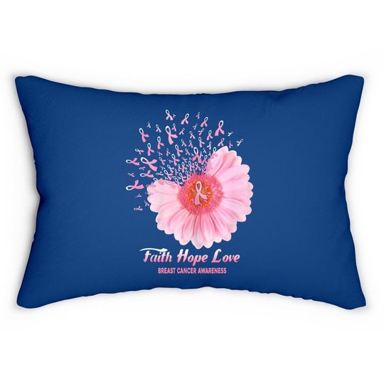 Faith Hope Love Ribbon Daisy Flower Breast Cancer Awareness Lumbar Pillow