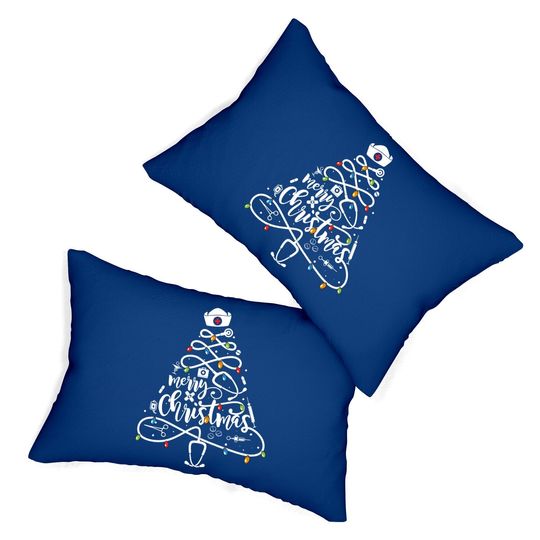 Merry Christmas Nurse Tree Lights Pajamas Lumbar Pillow