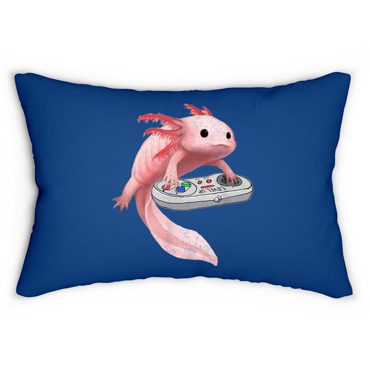 Axolotl Fish Playing Video Game White Lumbar Pillow