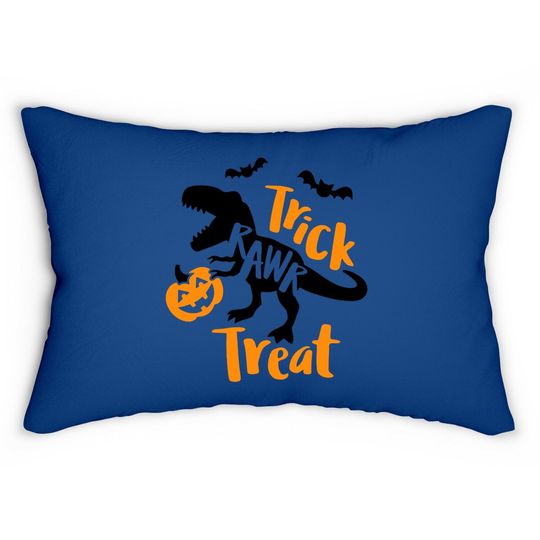 Trick Rawr Treat Dinosaur Halloween T-rex With Pumpkin Lumbar Pillow