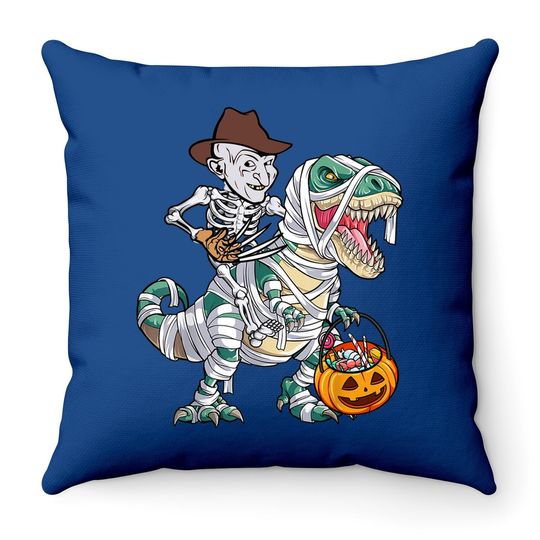 Skeleton Riding Mummy Dinosaur T-rex Halloween Freddy Krueger Throw Pillow