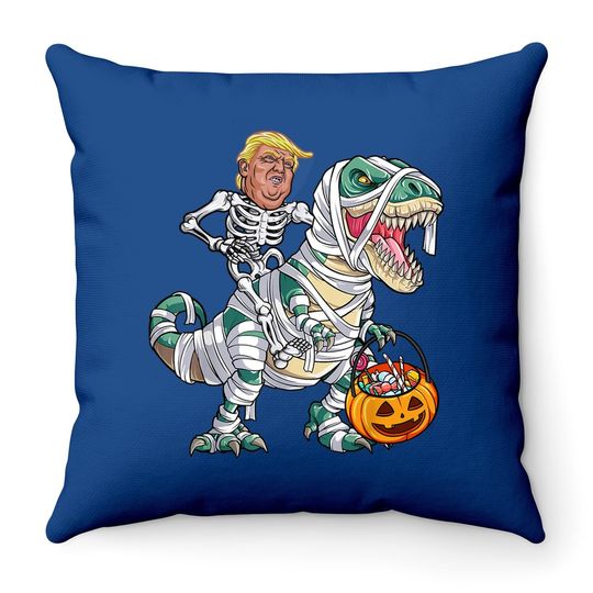 Donal Trump Riding Mummy Dinosaur T-rex Halloween Throw Pillow