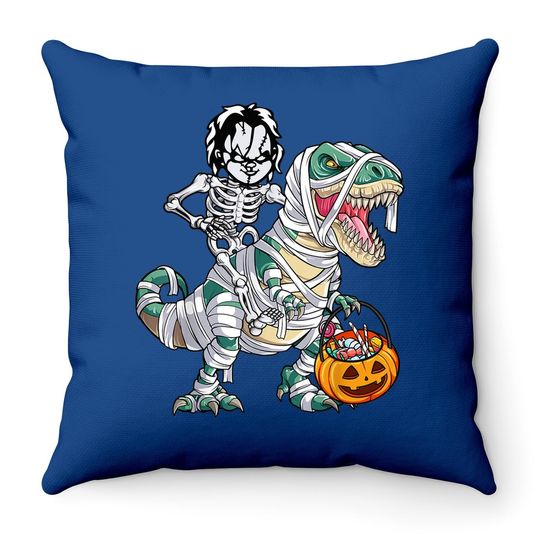 Chucky Riding Mummy Dinosaur T-rex Halloween Throw Pillow