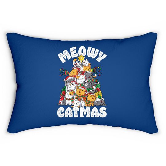 Meowy Catmas Cat Christmas Tree Xmas Lumbar Pillow