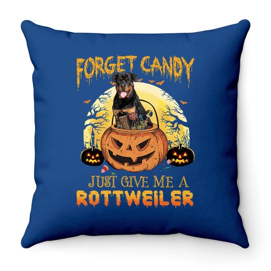 Candy Pumpkin Rottweiler Dog Throw Pillow