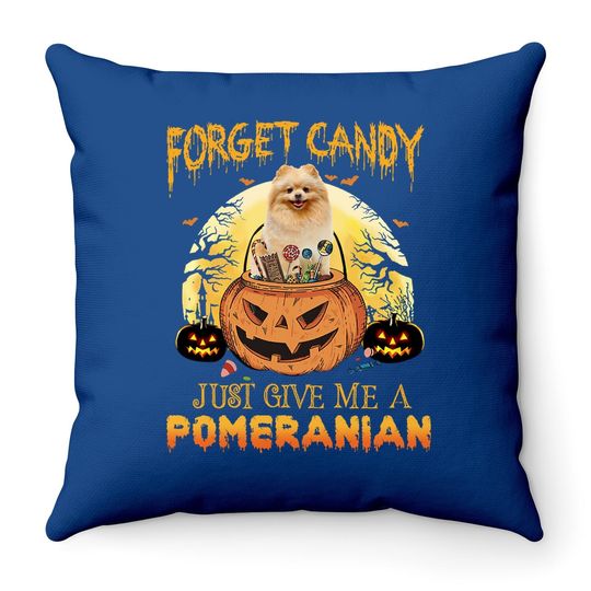 Candy Pumpkin Pomeranian Throw Pillow