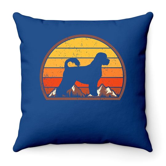 Sunset Silhouette Vintage Portuguese Water Dog Throw Pillow