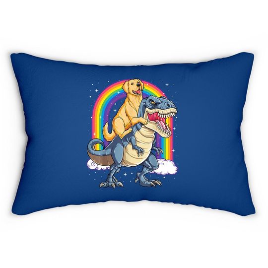 Golden Retriever Riding Dinosaur Lumbar Pillow