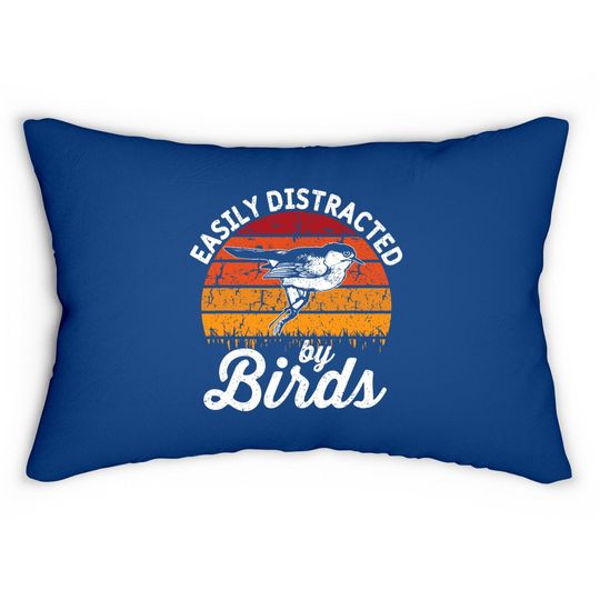 Vintage Distressed Easily Distracted By Birds Funny Bird Lumbar Pillow