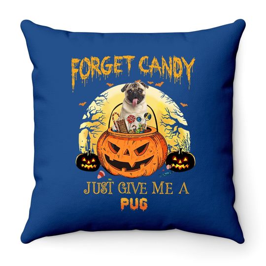 Candy Pumpkin Pug Dog Throw Pillow