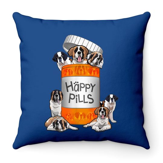 Happy Pills Saint Bernard Throw Pillow