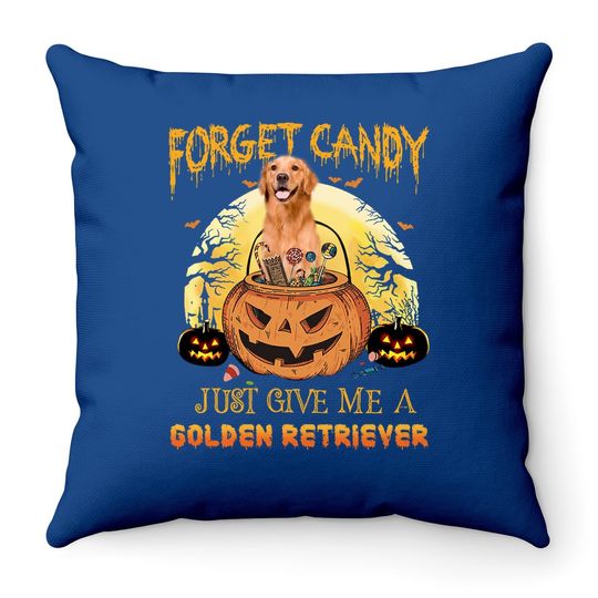 Candy Pumpkin Golden Retriever Throw Pillow