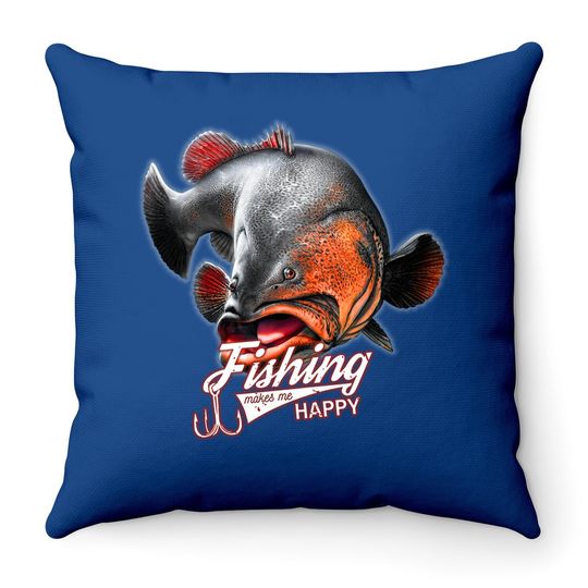 Fishing Make Me Happy Catfish Red Throw Pillow